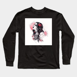 Red Moon and Rose Lady , tattoo inspired Long Sleeve T-Shirt